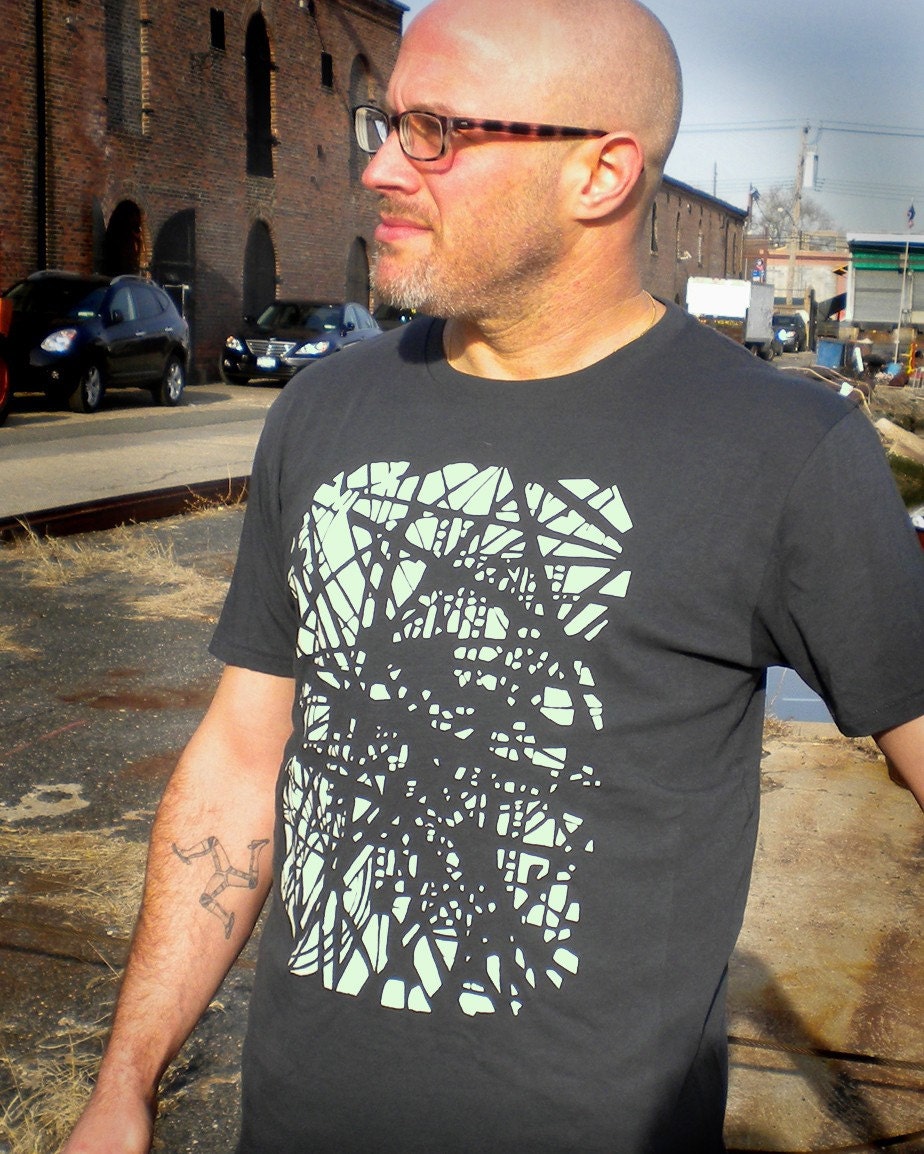 Men's T-Shirt New York Subway Scaffolding in Grey Organic Cotton - XS, S, M, L, XL