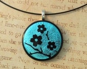 Cherry Blossom Branch Fused Glass Pendant With Free Necklace Cord