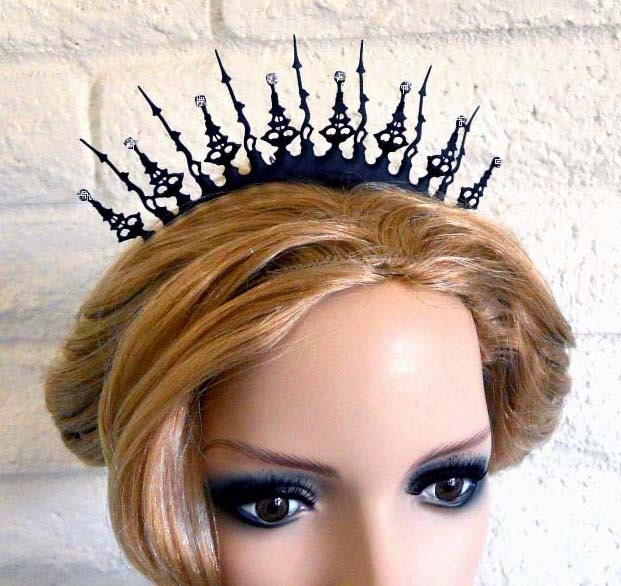 Tiara Clockhand Steampunk Noir Victorian inspired Black with Crystals- A Stitch In Time with Sparklies