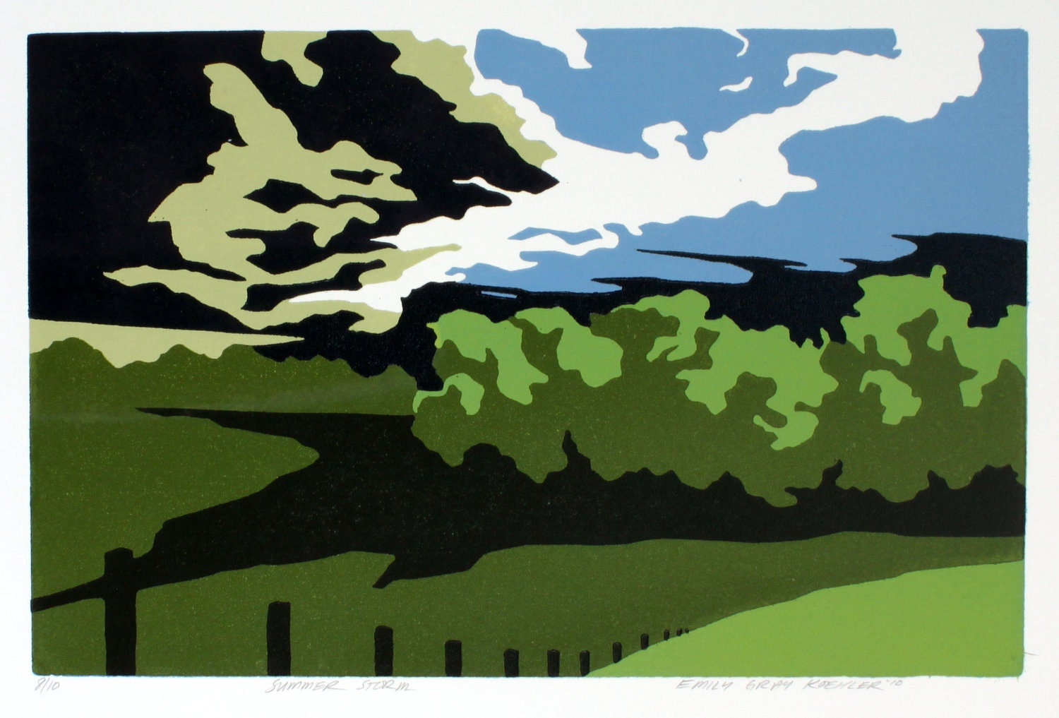 Summer Storm - Original Color-Reduction Woodcut