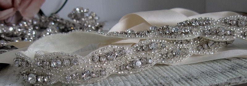 Bardot-old hollywood crystal and silk headpiece or sash- custom made to order