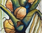 Art Painting Watercolor Tropical Coconuts Palm Tree Caribbean Print