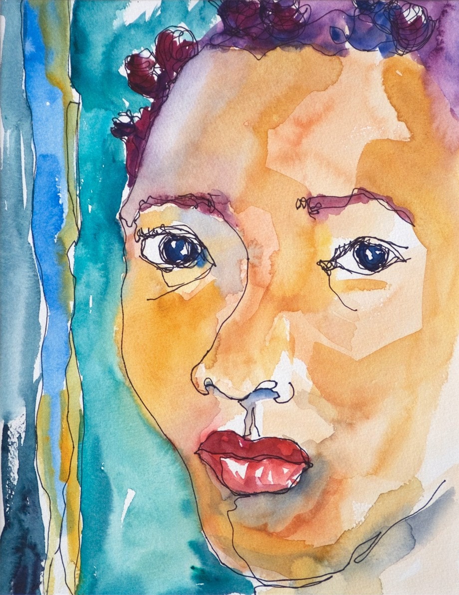 Art Watercolor Painting Portrait Jamaican Girl Portrait Tropical Caribbean