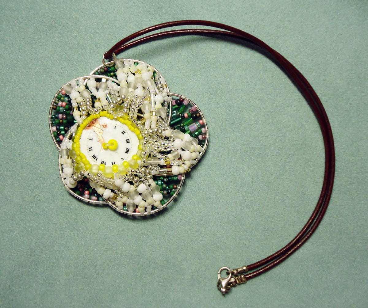 Fairy Tale Flower Pendant -  freeform beaded art necklace