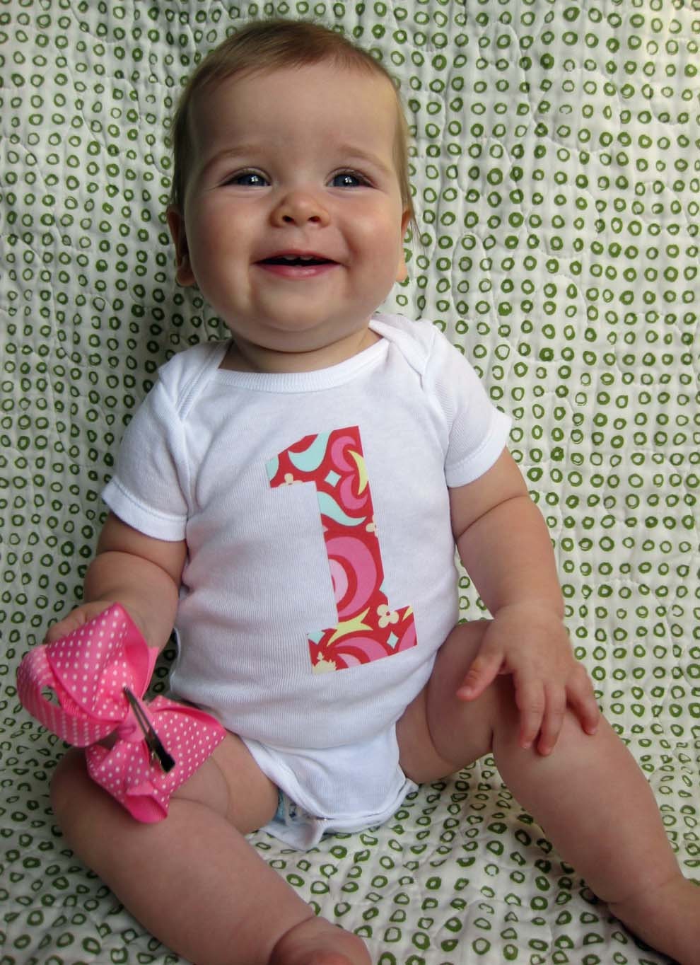 1 Onesie - Birthday Bodysuit - Baby Girl One Year Old Onesie Pink Amy Butler Midwest Modern