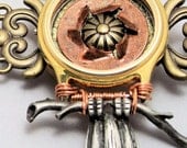 Steampunk Art Jewelry Necklace - Perched and Watching