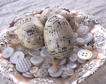 Antique Music Sheet Decoupage Eggs - Recycled Plastic Easter Eggs - Decoupage Paper Piano Sheet Music- Set of 3- Sepia Antique Paper Eggs