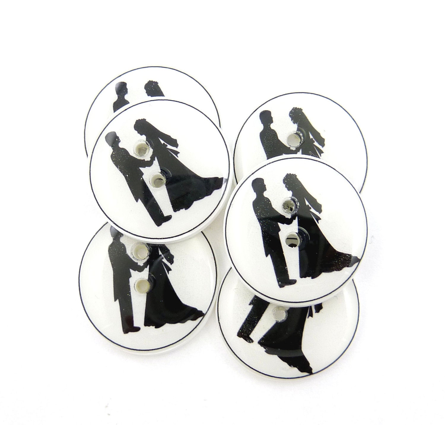 6 Bride and Groom Buttons. Handmade Buttons.   Wedding Themed Buttons for Sewing. 3/4" or 20 mm.