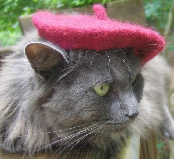 Cat Beret - Garnet Wool Felted Beret