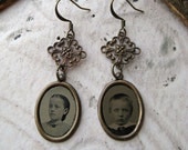 Victorian earrings Designer Vintage antique gem tintype tin type art nouveau Valentine
