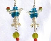 Shaken Not Stirred Blue Martini Glass Bead Earrings
