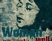john lennon art   woman  music fine  poster print  green vintage dark  green red typography by Artistico giclee large print