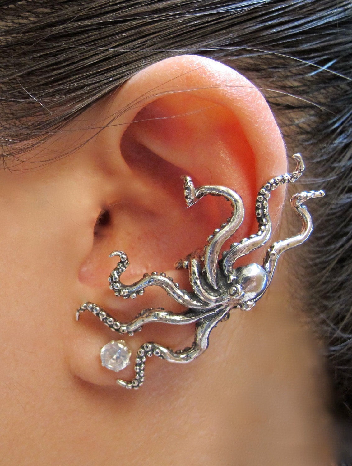 Silver Octopus Ear Cuff