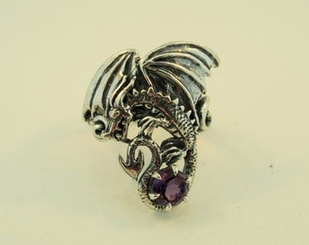 Silver Magic Dragon Ring With Gemstone