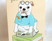 Nerdy Bulldog Greeting Card