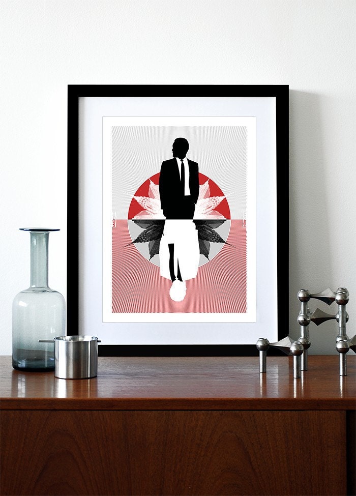 Mad Men poster print Mid Century Modern vintage Eames retro kitchen art office - Mad Men Red A3