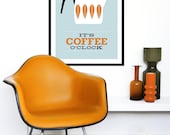 Cathrineholm poster print Catherineholm Mid Century modern Eames home tea coffee kitchen art - It's Coffee O'clock - Orange 50 x 70 cm