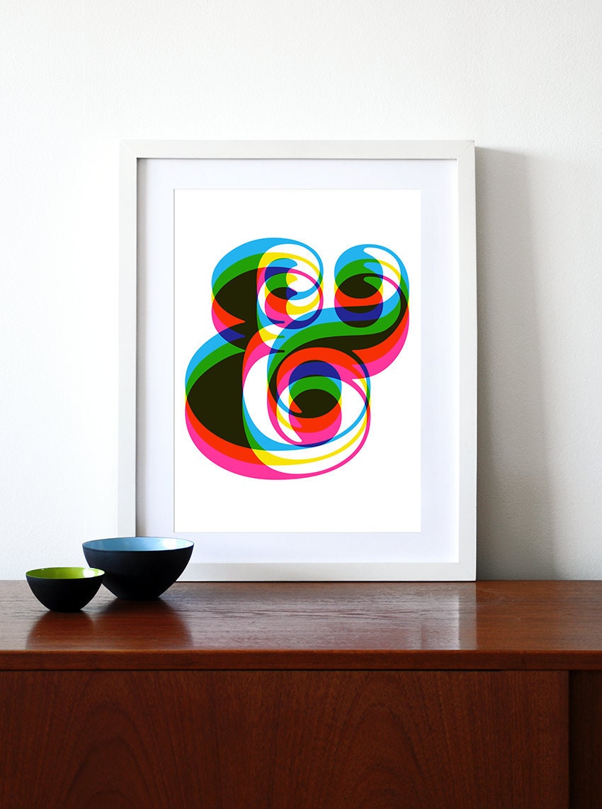 Typography poster print retro graphic design CMYK Rainbow font kitchen art office mid century modern - Ampersand A3