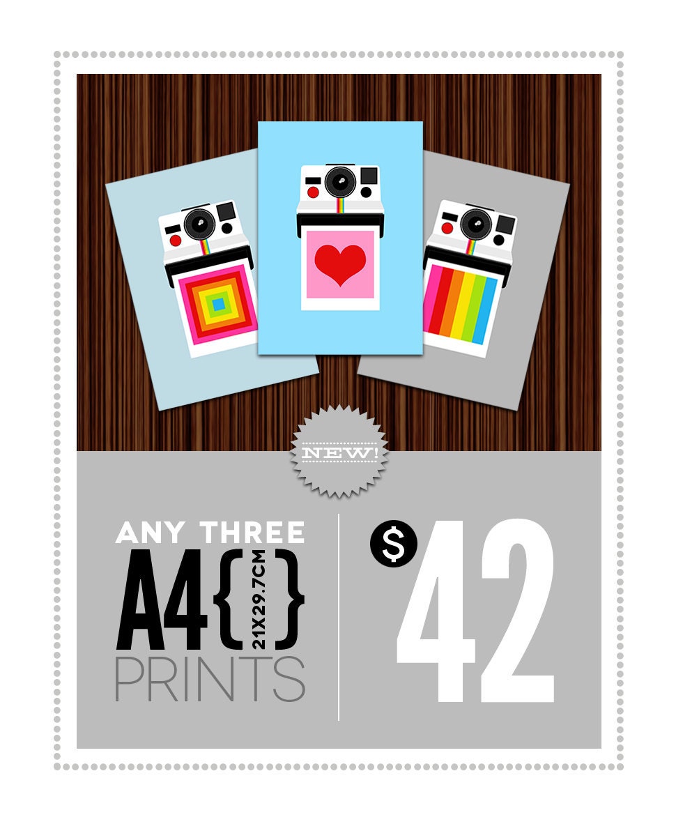 Retro poster prints Polaroid Cathrineholm Eames Mad Men Mid Century Modern kitchen art office - Any 3 x A4 prints for 42 Dollars