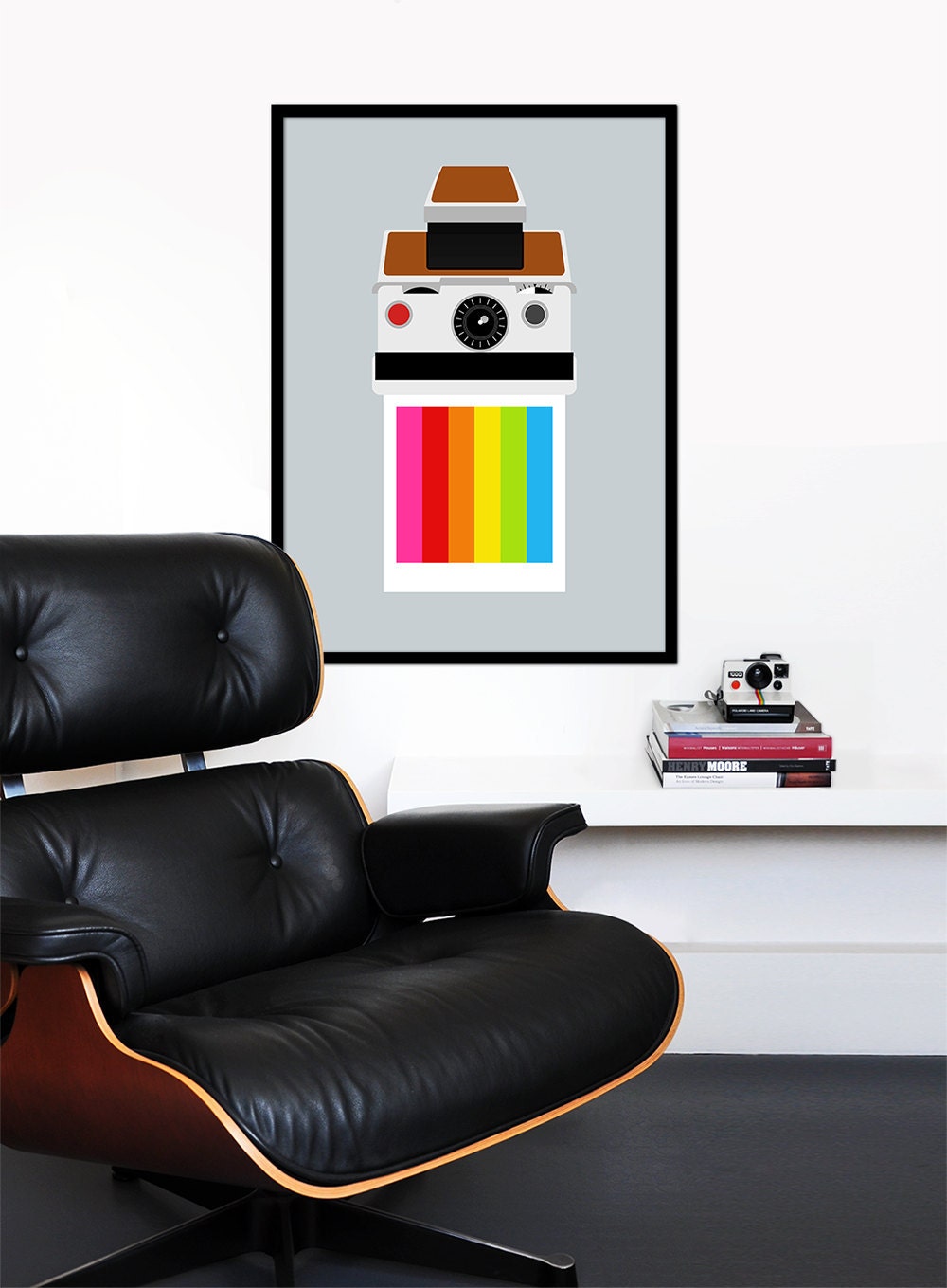 Polaroid poster print photography eames SX70 Mid century modern vintage retro camera kitchen art - Instant Rainbow SX-70 50 x 70 cm