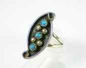 Turquoise  Jewelry Turquoise Ring Zuni Vintage Sterling Silver Ring  Circa 1950- 1960