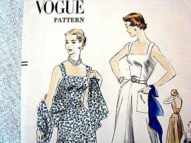 1950s Vogue Dress Pattern Sundress with Scarf Misses size 14 UNCUT Vintage Sewing Pattern 50s Womens Dress