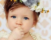 Flower Girl fancy braided headband for dress up and photo props in grey, yellow creme
