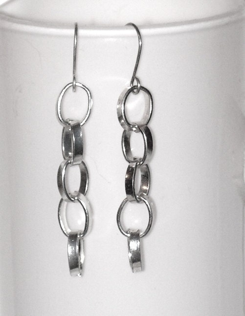 Vintage Earrings Chain Links Silver Wire Hook Drop Dangles