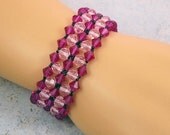 Beadwork Pink Crystal Bracelet Magnetic Clasp Double Wide Right Angle Weave