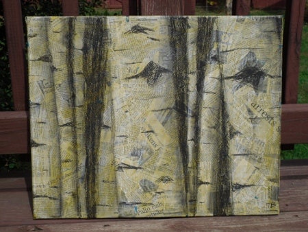 lost in the woods - original 16x20 piece - birch trees