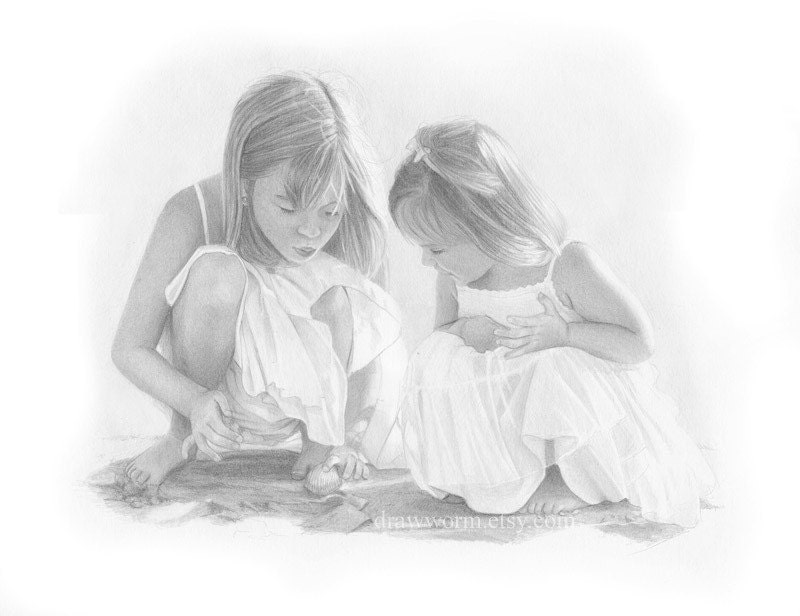 Custom Pencil Portrait from Photo - Two subjects, 11x14