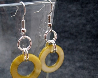 Silver Dangle Earrings - Olive Green Shell by randomcreative on Etsy
