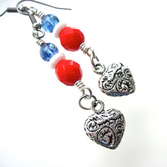 Sweetheart Patriotic Earrings Beaded Red White Blue July 4th US Holiday Summer Fashion Jewelry - RoughMagicHolidays