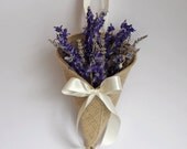 Khaki burlap pew cone decoration / rustic wedding decor. Handmade by Nutfield Weaver.