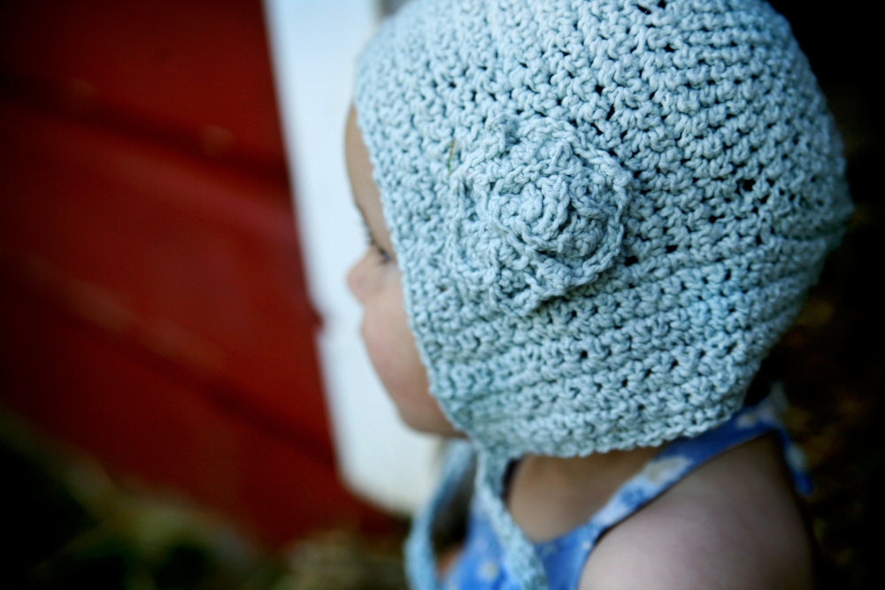 Little Flower Baby Bonnet - Hat  - Hand Knit Crochet -  Easter Bonnet - Photo Prop