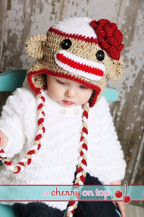 Popular Baby Sock Monkey Hat Size Newborn 3m 6m Traditional Red Girls Boys Clothes Photo Prop clothes SUPER CUTE Great GIFT