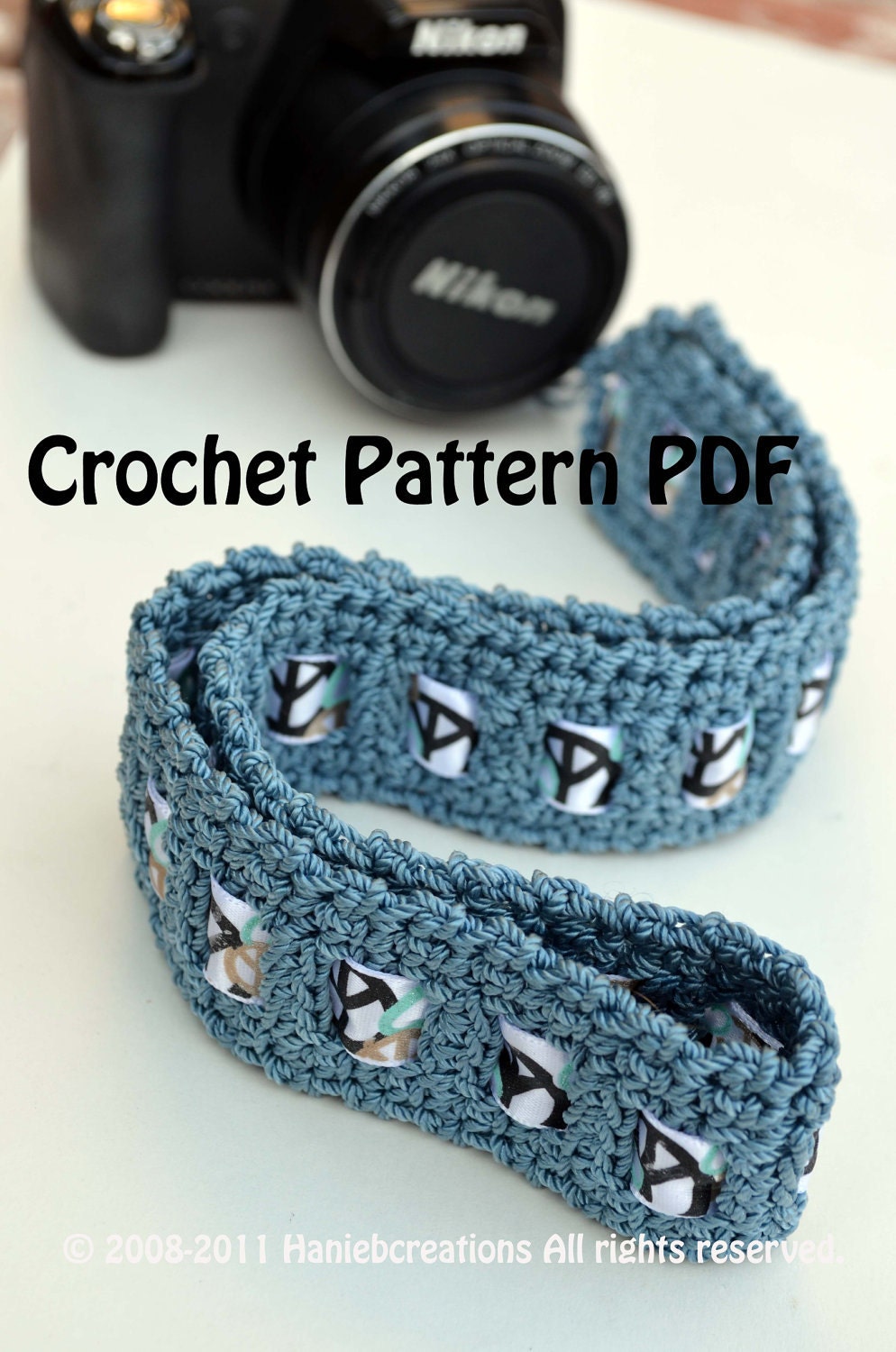 DSLR Nikon, Canon, Camera Neck Strap, Guitar Strap, YOU Customise it  (Crochet Pattern PDF)