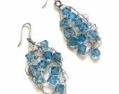 Blue Dangle Earrings Hand Knit Jewelry