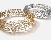 Knit Jewelry Bracelets Gold and Silver set of 2 wire Bangles