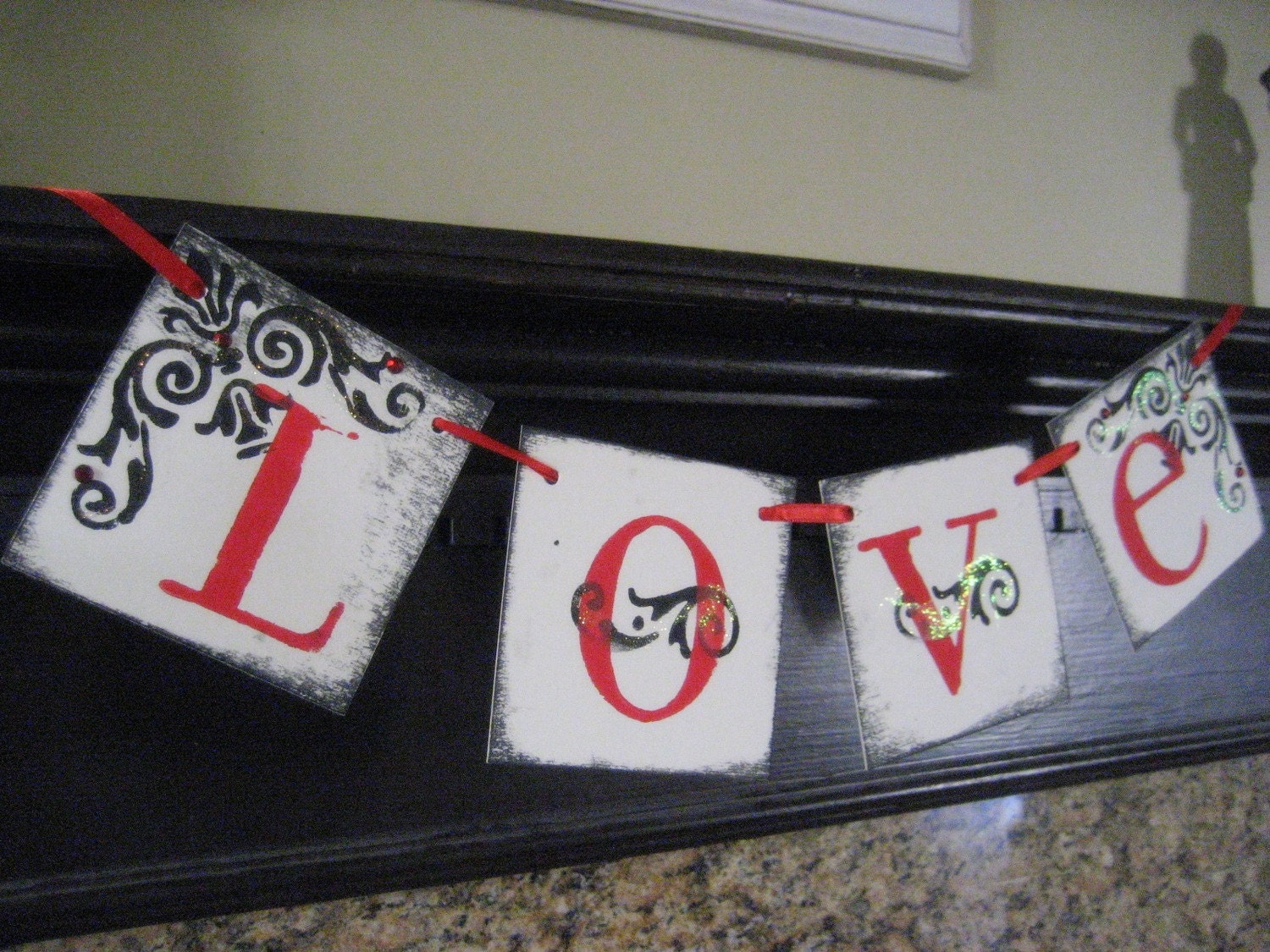 Valentine Decoration LOVE Red and Black Banner Garland Sign Il_570xn