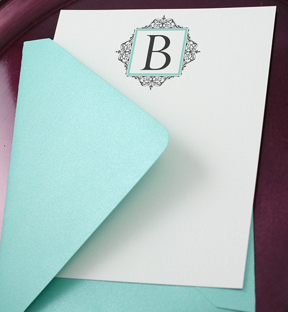 Personalized Stationery Mongoram Stationary Set -  Filigree Monogram Stationery Set of 10  flat note cards