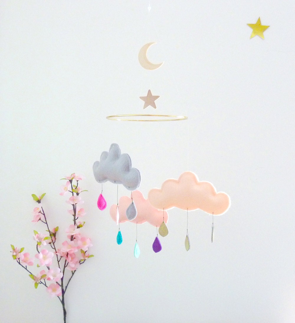 Rain Cloud Mobile Nursery Children Decor-Cloud mobile for nursery "MOON DREAM"by The Butter Flying