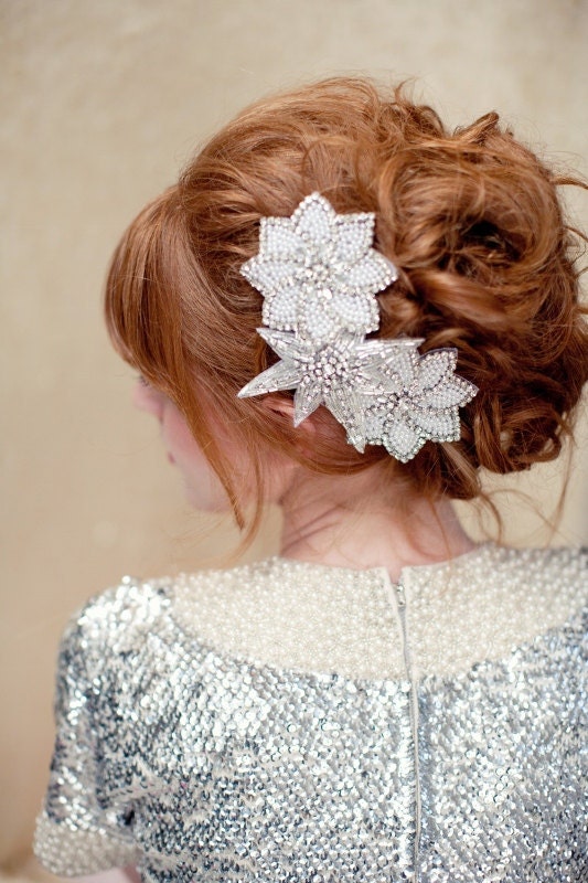 Bridal headpiece, crystal hair piece, Swarovski headpiece, wedding headpiece, beaded pearl fascinator, Trace Ships in 1 Month