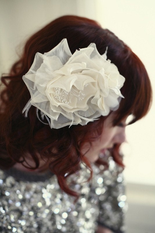 Bridal Hair Flower, silk flower, wedding hair piece, Maya Ships in 1 Month