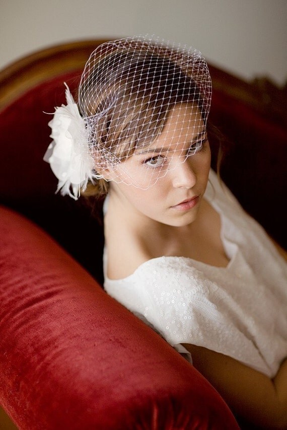 Birdcage Veil, russian veil, bandeau veil, blusher, cage veil, french netting, Vintage, Wedding headpiece, Bridal, Michelle Ships in 1 Month