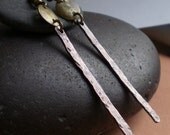 Long hammered earrings, copper, brass, stick style, The Skinny