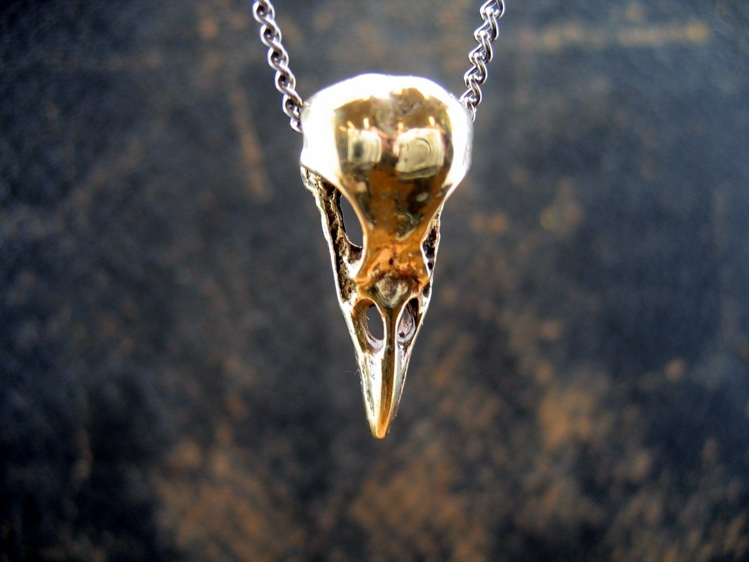 Bronze Raven Skull Necklace - Bird Crow
