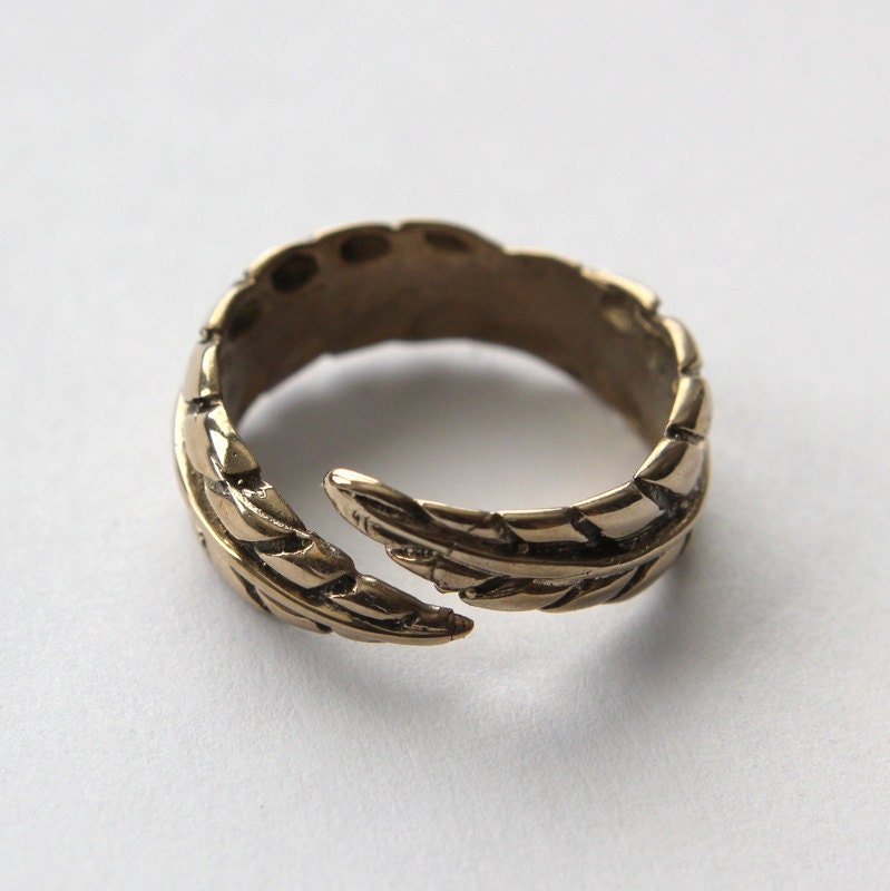 Bronze Raven Feather Bypass Ring - Adjustable