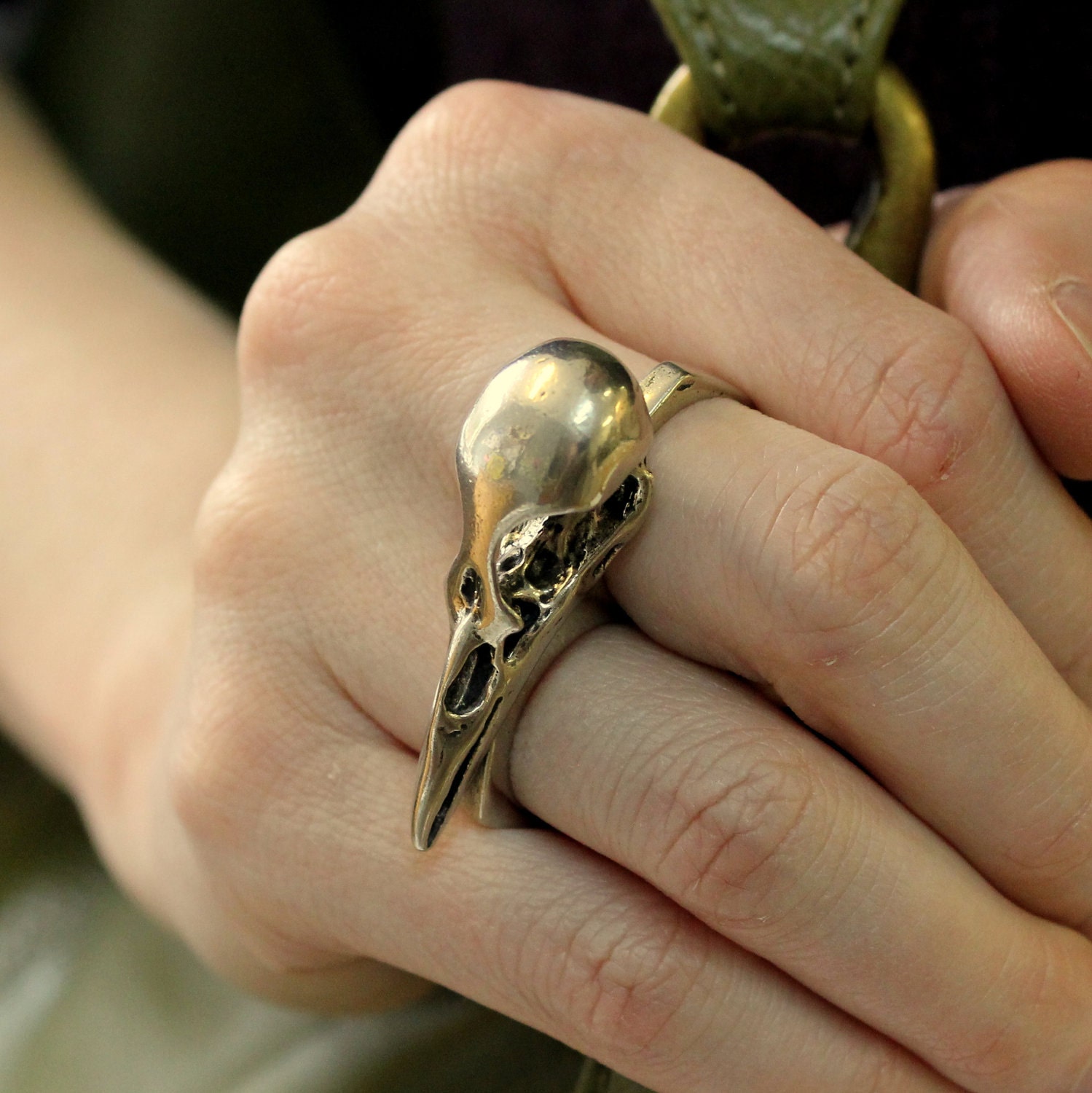 Raven Skull Knuckle Duster Ring in Solid Bronze by Moon Raven Designs