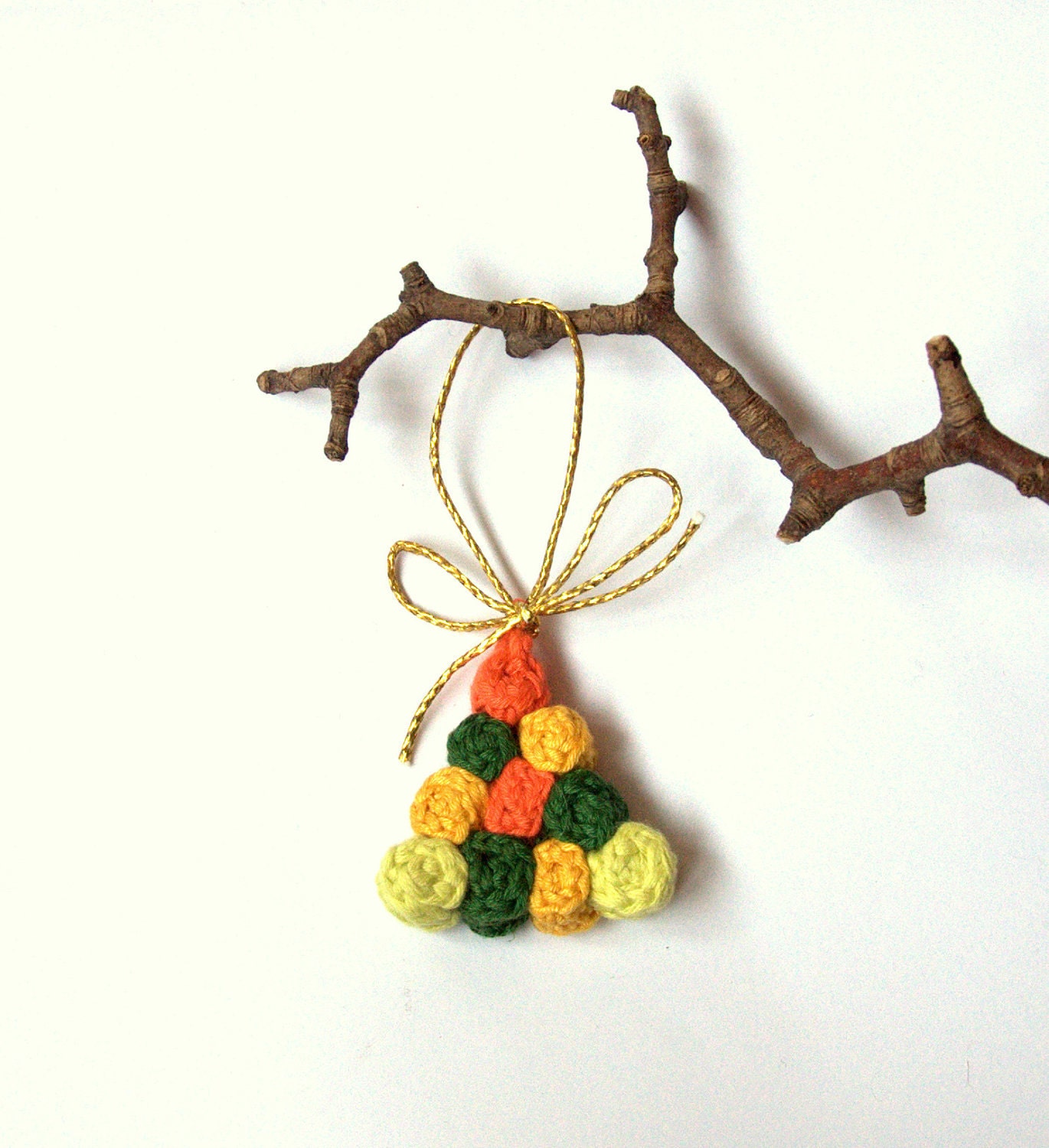 Pendant ornament crochet Triangle yellow orange green keyring colorful tree gift for her eco friendly